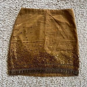 J.Lo Gold Sequin Linen Mini Skirt Sz 2